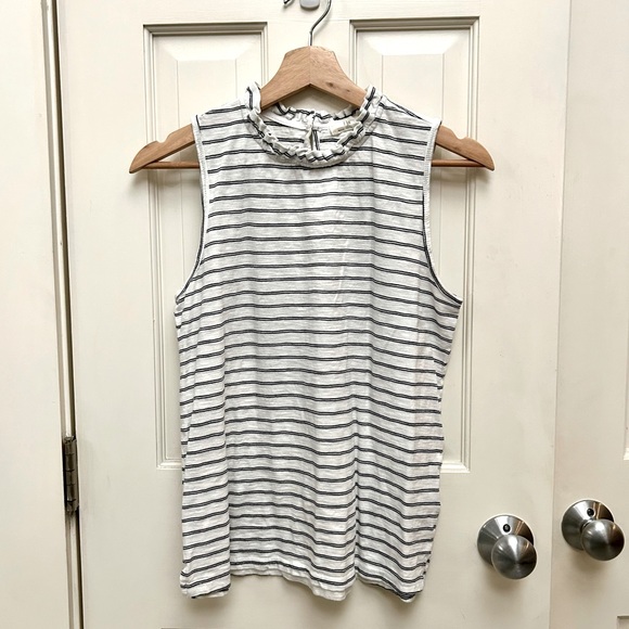 Anthro t.la Ruffled Mock Neck White & Black Striped Tank Top Size S - Picture 1 of 10